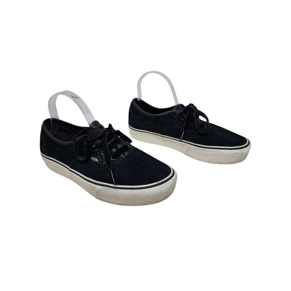 Vans Authentic Platform Sneaker 9.5 Wom Black Suede Snakeskin Velvet Ribbon Lace